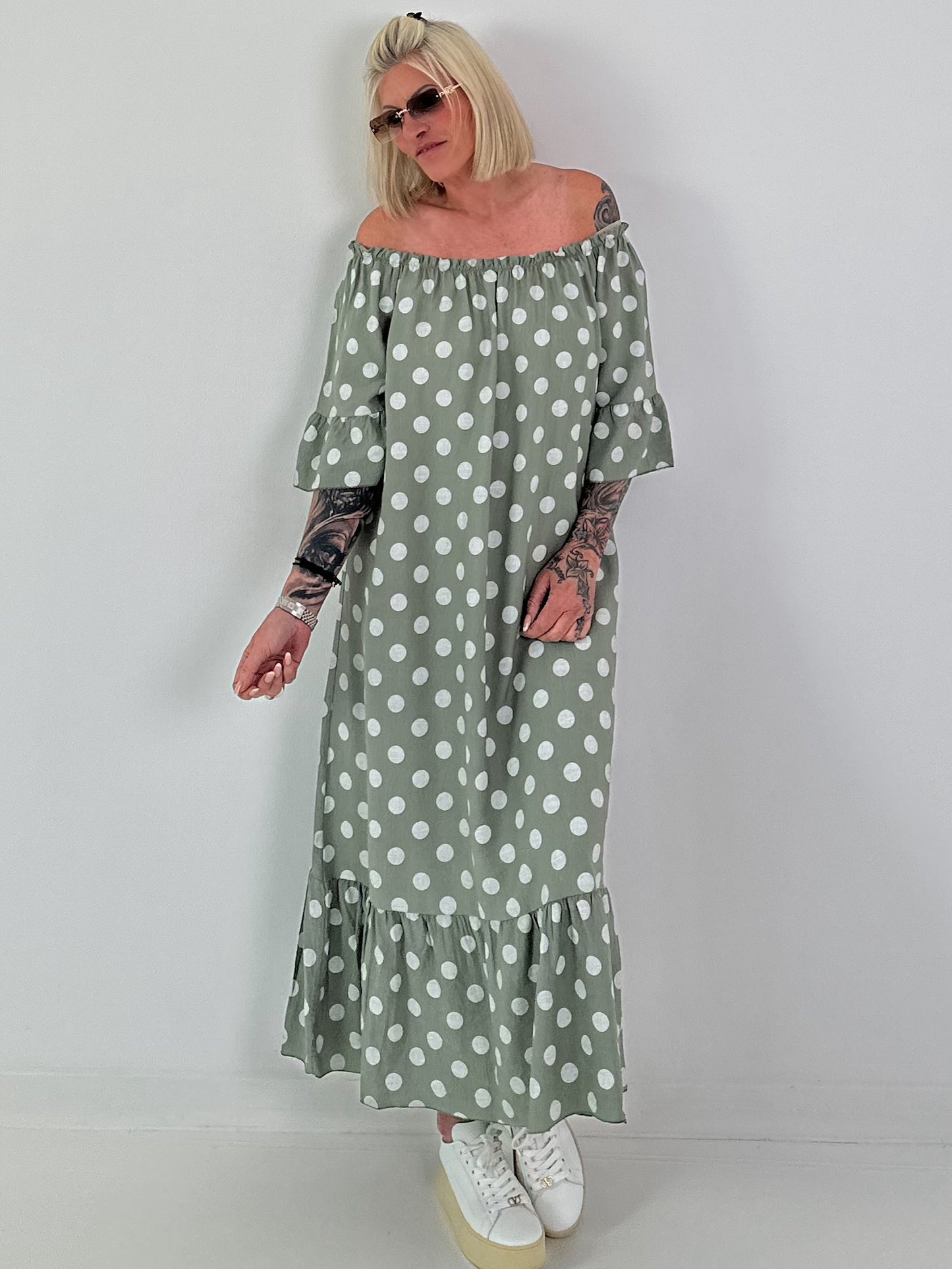 Carmen Sommerkleid mit Tupfen - khaki