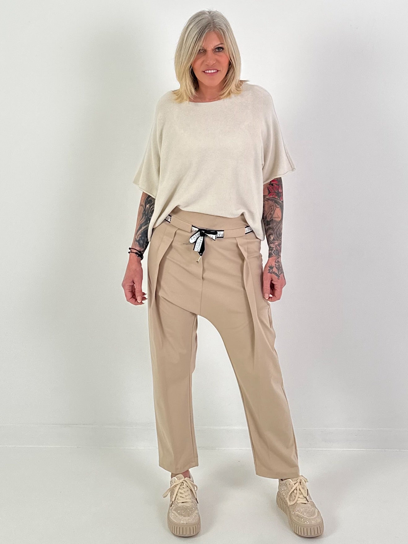 Strickpulli mit kurzem Arm - beige