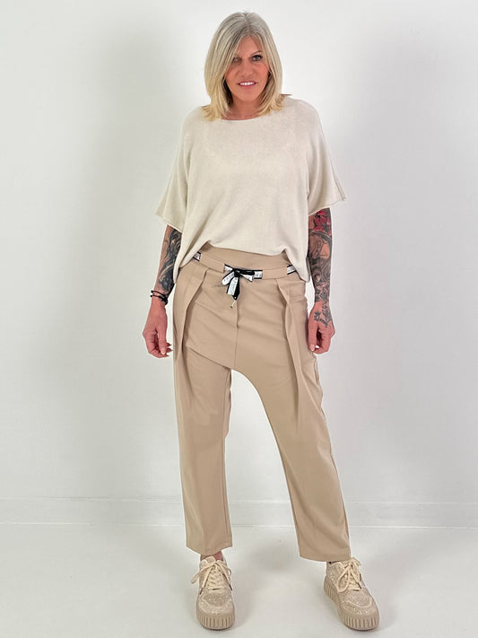 Gebreide trui met korte mouwen - beige