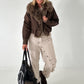 Jacke mit Fellkragen - mokka
