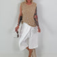 Kurze Leinen Baggy mit Überwurf und Paillettendetails - weiss