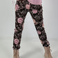 Hose in Wildleder-Optik mit Leo Print und floralem Muster - mokka - mehrfarbig