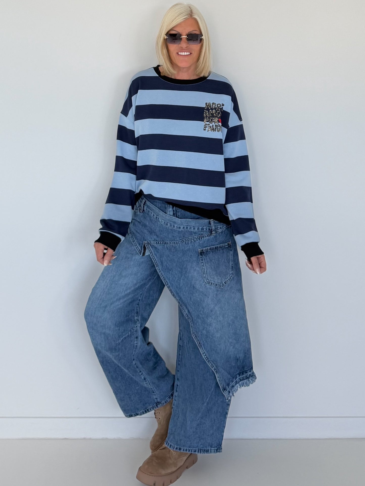 Sweater mit Blockstreifen More Amor - hellblau-marine