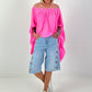 Tunic with side ruffles - neon pink