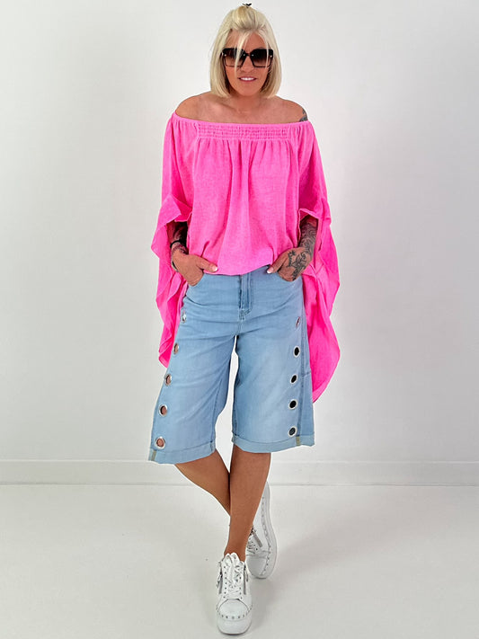 Tunic with side ruffles - neon pink