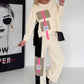 Stylischer Zweiteiler mit Lederoptik- und Kord-Details - beige