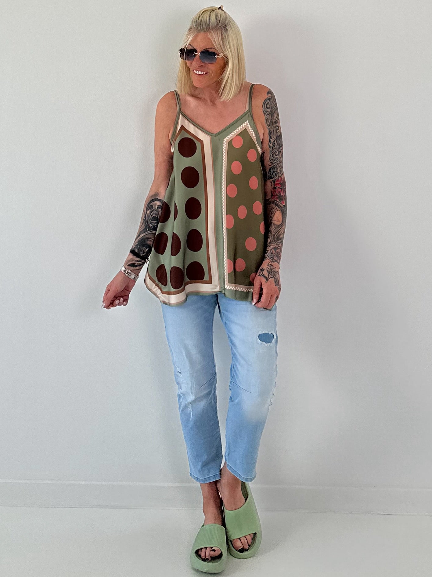 Luftiges Top mit Muster -  oliv - mehrfarbig