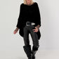 Vegan leather trousers with patch - black