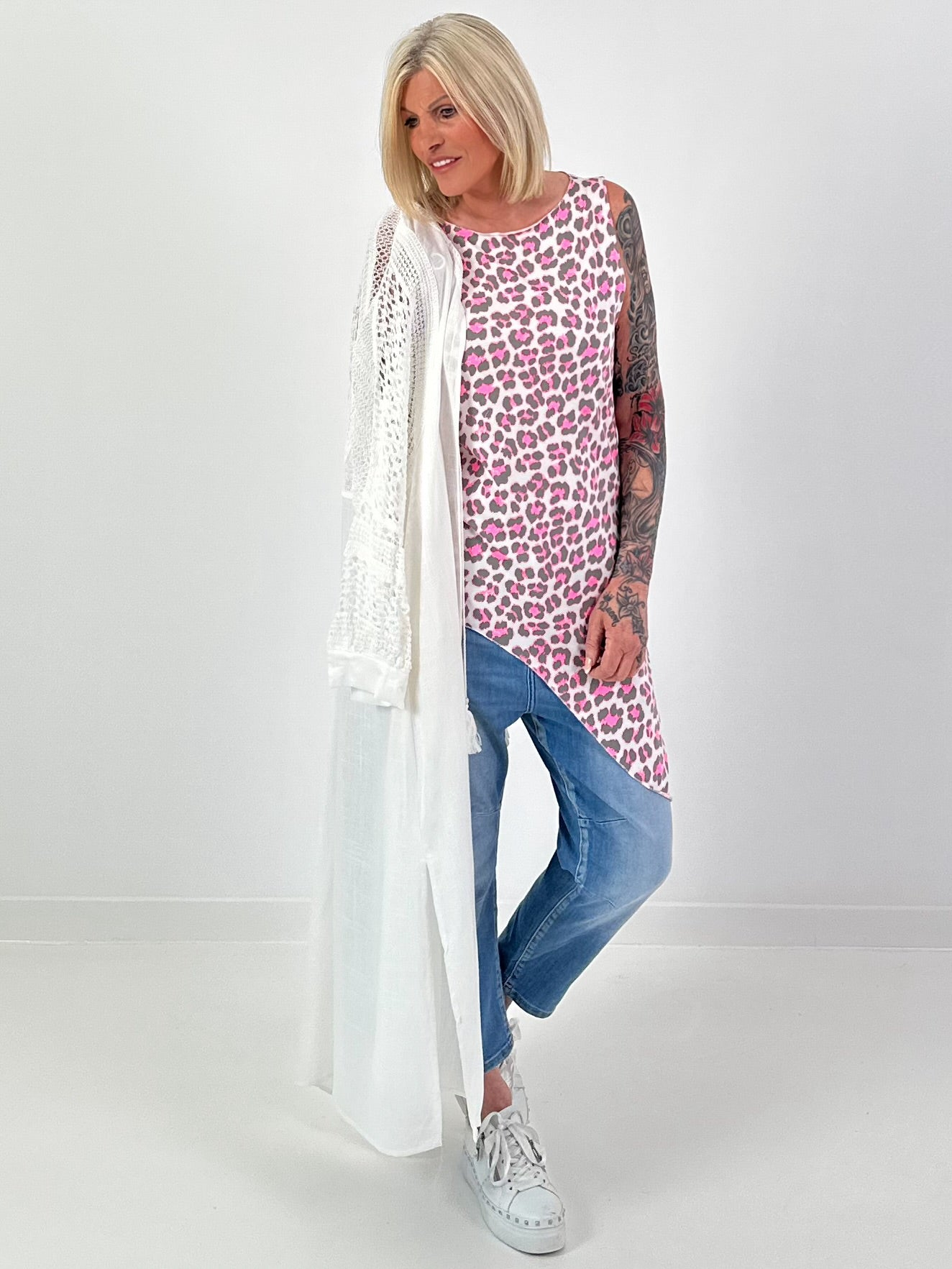 Long Top Leo asymmetrical - neon pink