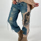 Jogg-Jeans im used Look Woman`s Face - denim