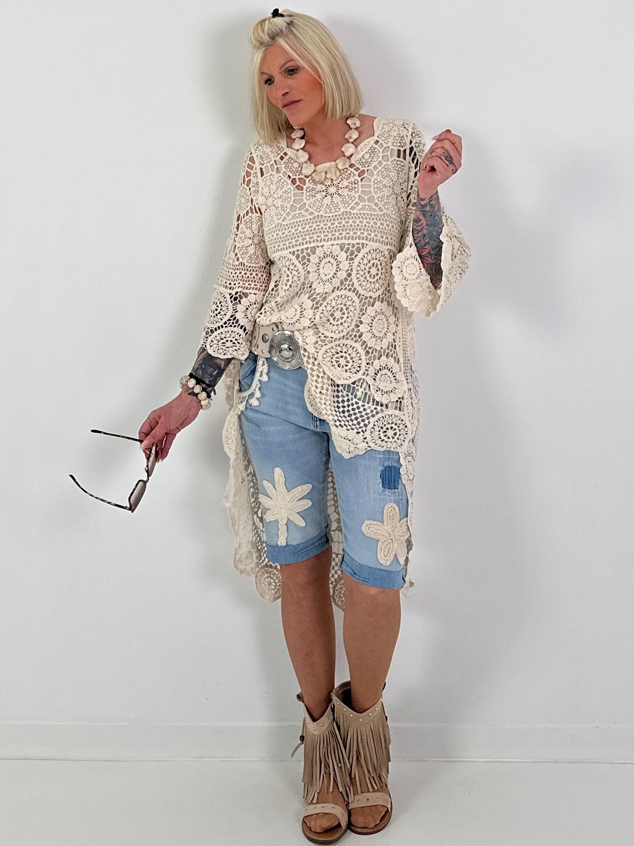 Crocheted Tunic with Pattern - beige