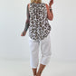 Striped top with ruffled collar - taupe-dark brown