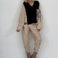Oversized grofgebreide hoodie met sweat-inzetstuk - zwart-beige