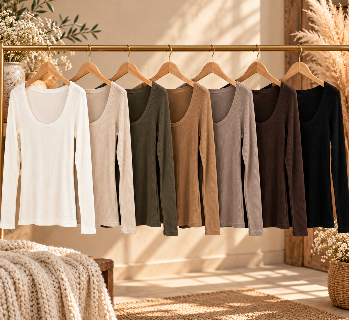 Rippshirt mit tiefem Rundhalsausschnitt - 7 Farben