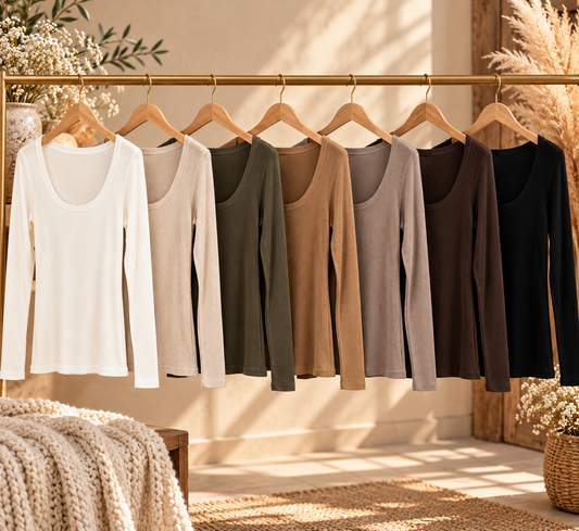 Rippshirt mit tiefem Rundhalsausschnitt - 7 Farben