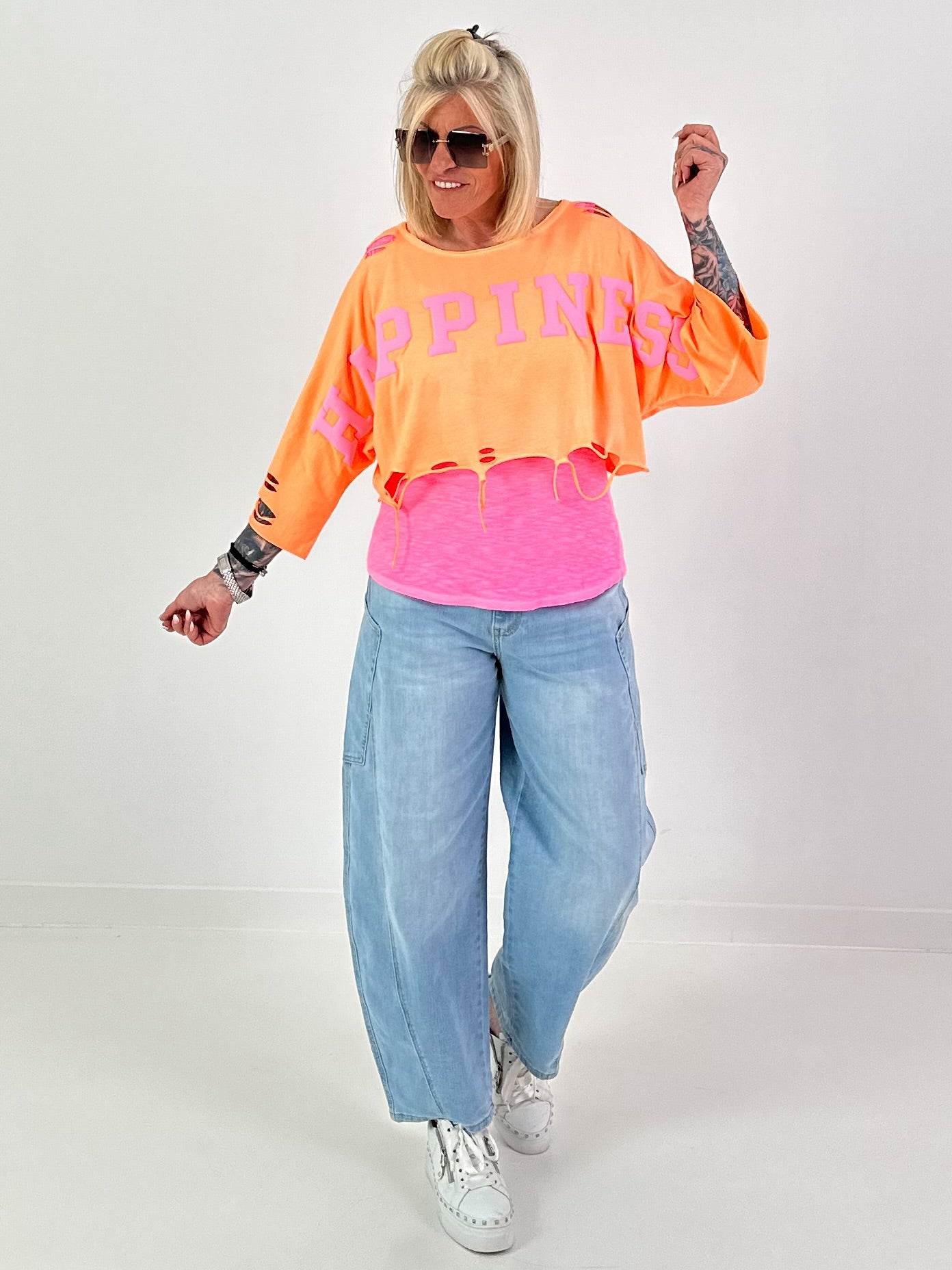 Cropped Sweater Happiness - neon orange
