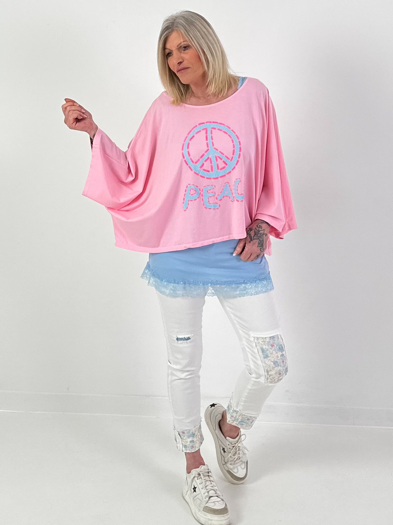 Long Top mit Spitze - 6 Farben