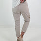 Baggy/Boyfriend trousers with side crochet flowers - beige