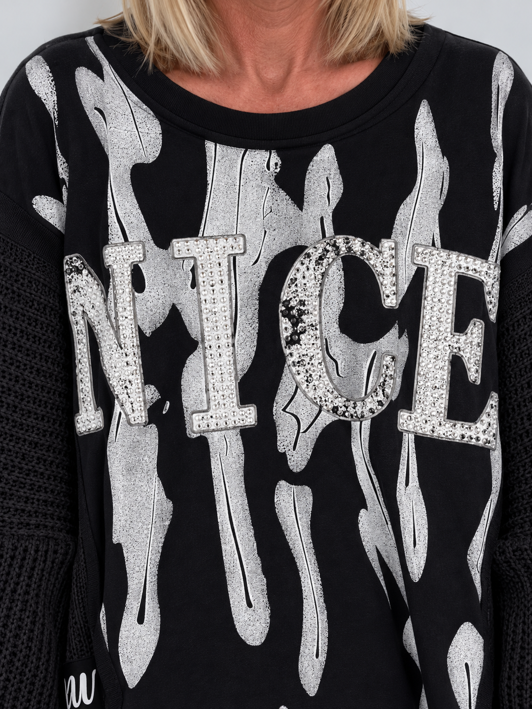 Sweater Nice mit Strickeinsätzen - schwarz