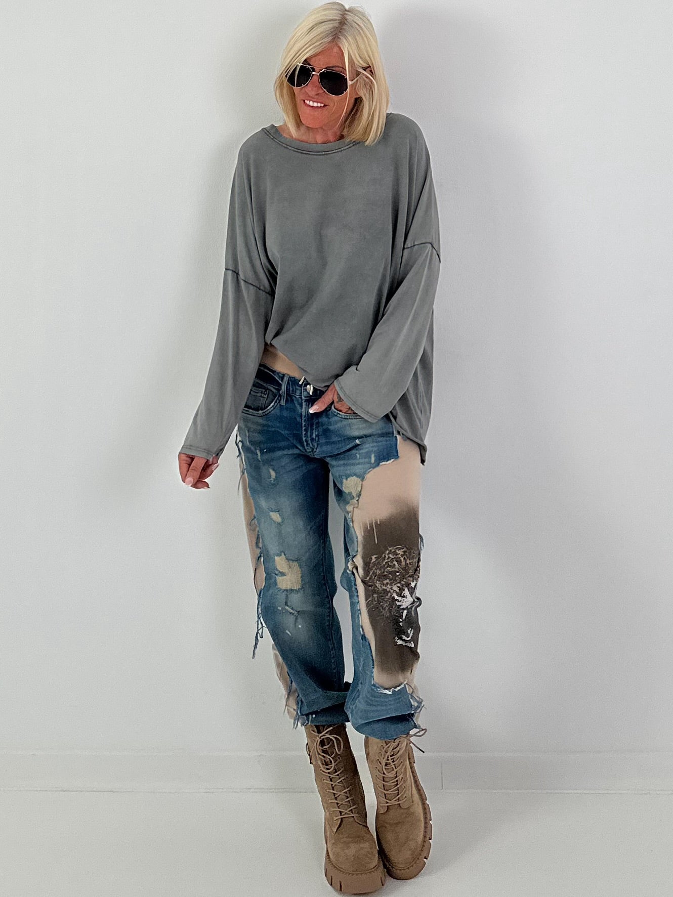 Oversized Shirt stone washed - anthrazit