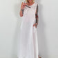 Sleeveless Linen Dress with Crochet Insert - white