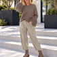 Pullover mit Trompetenärmeln im Fransen-Look - taupe