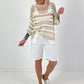Crochet sweater with stripes and lurex - white-beige