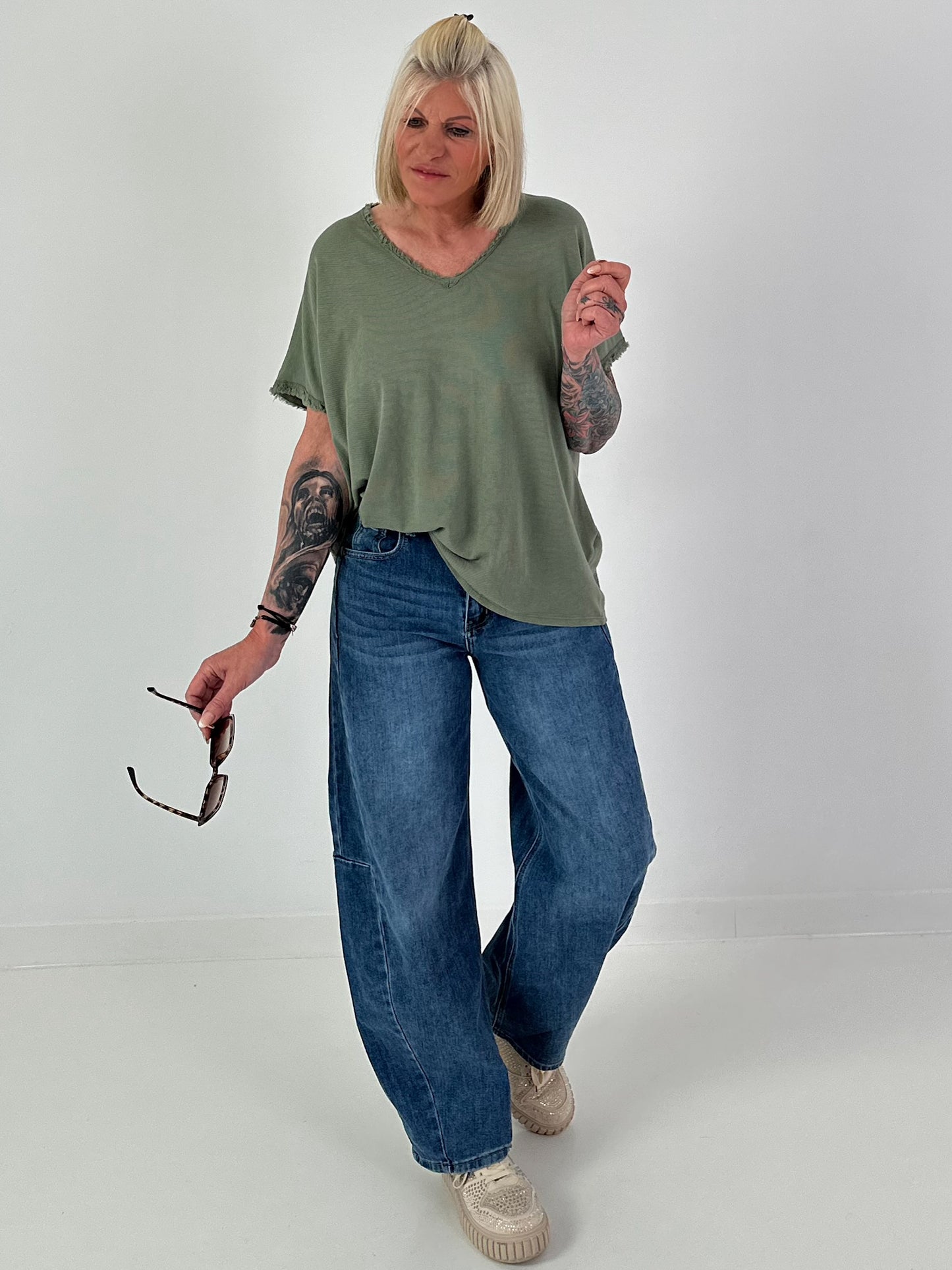 Ripp Shirt mit Fransendetails - khaki