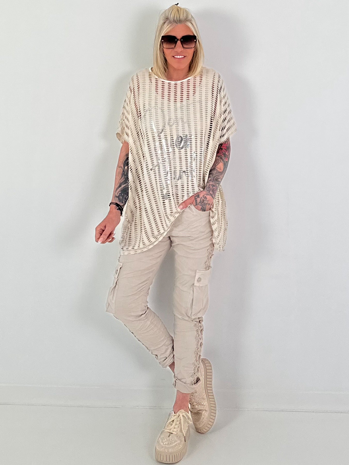 Netzshirt Don´t Overthink - beige