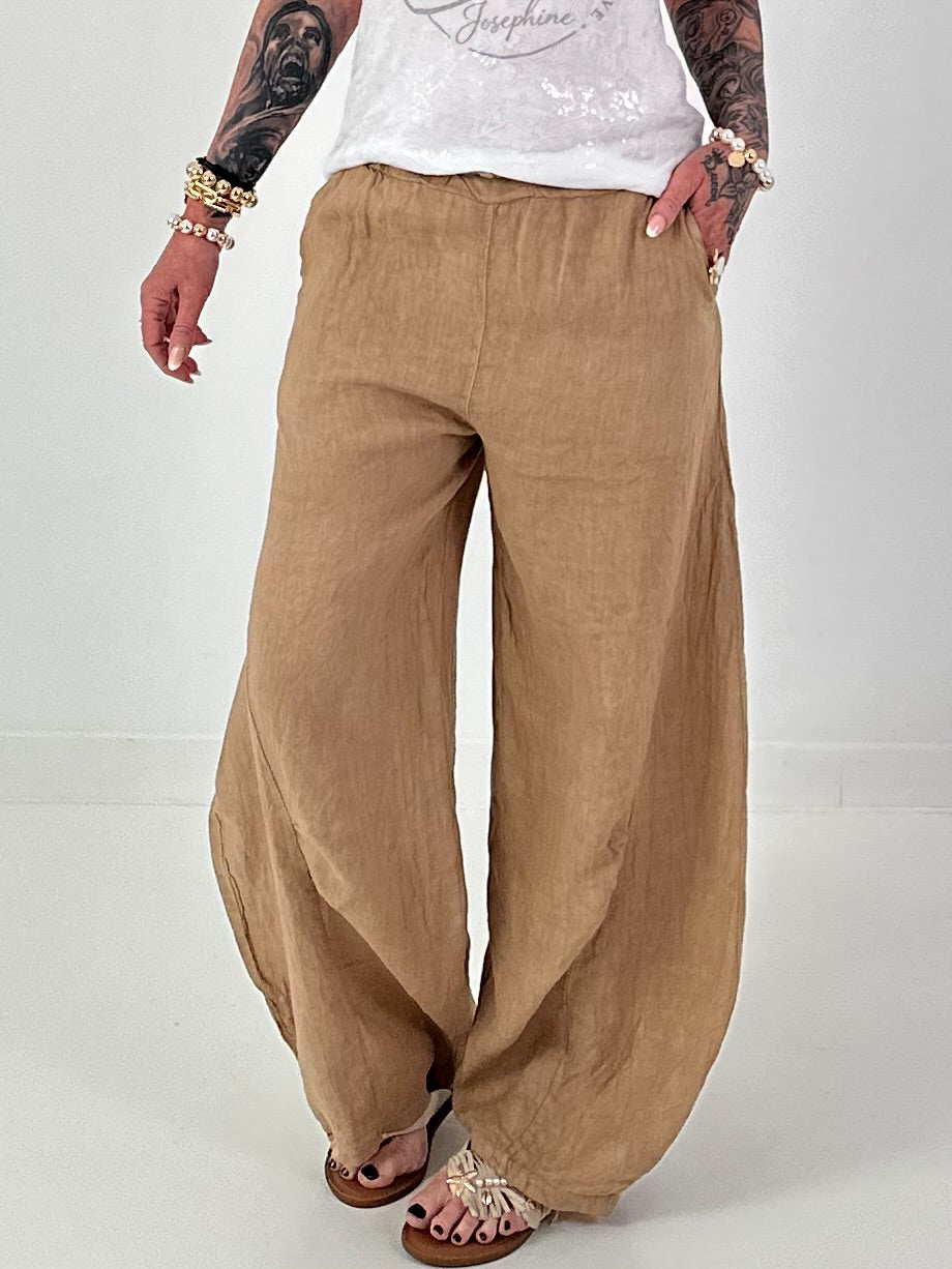 Balloon Linen Trousers - camel