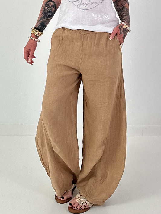 Ballon Leinen Hose - camel