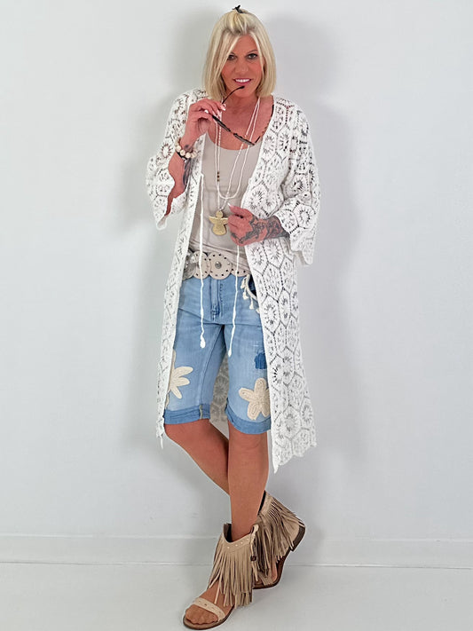 Crochet Tie-Up Coat - White