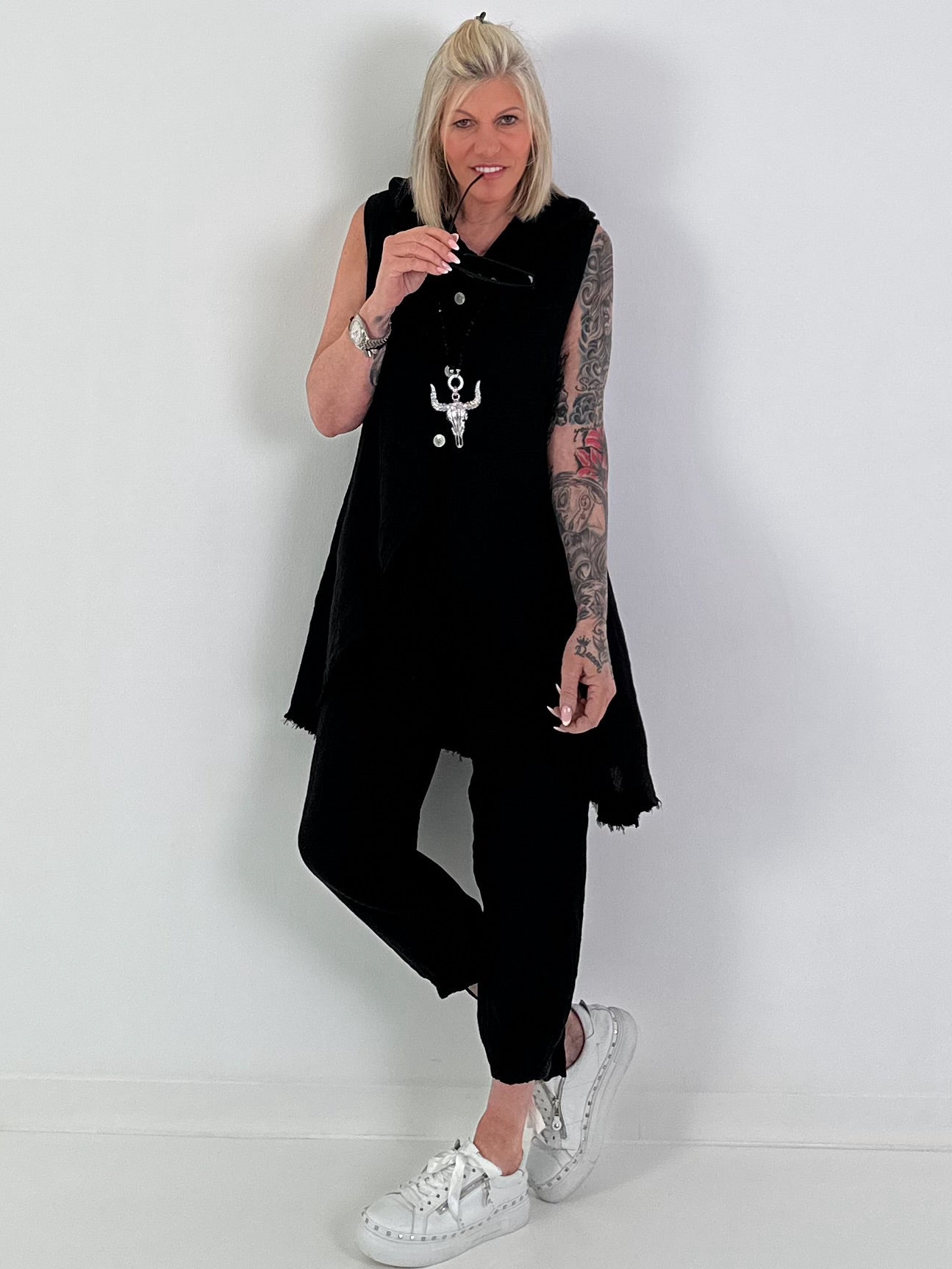 Linen two-piece set - black