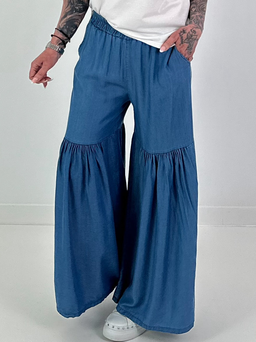 Wide Ruffle Jeans - Dark Blue