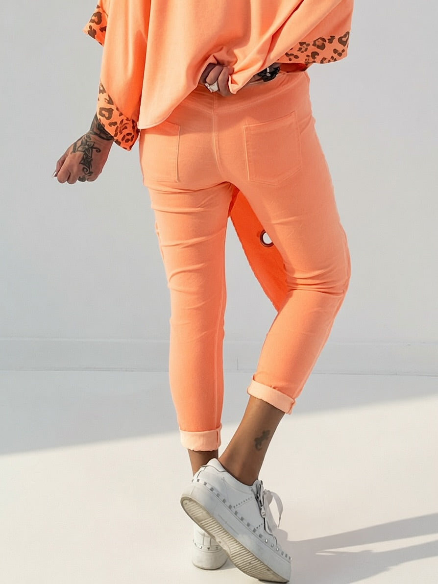 Stylische Hose im Knit-Look - neonorange