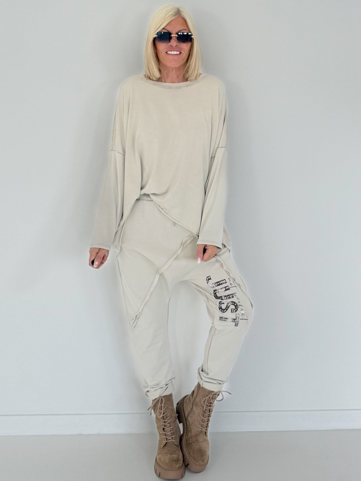 Oversized stone washed shirt - beige