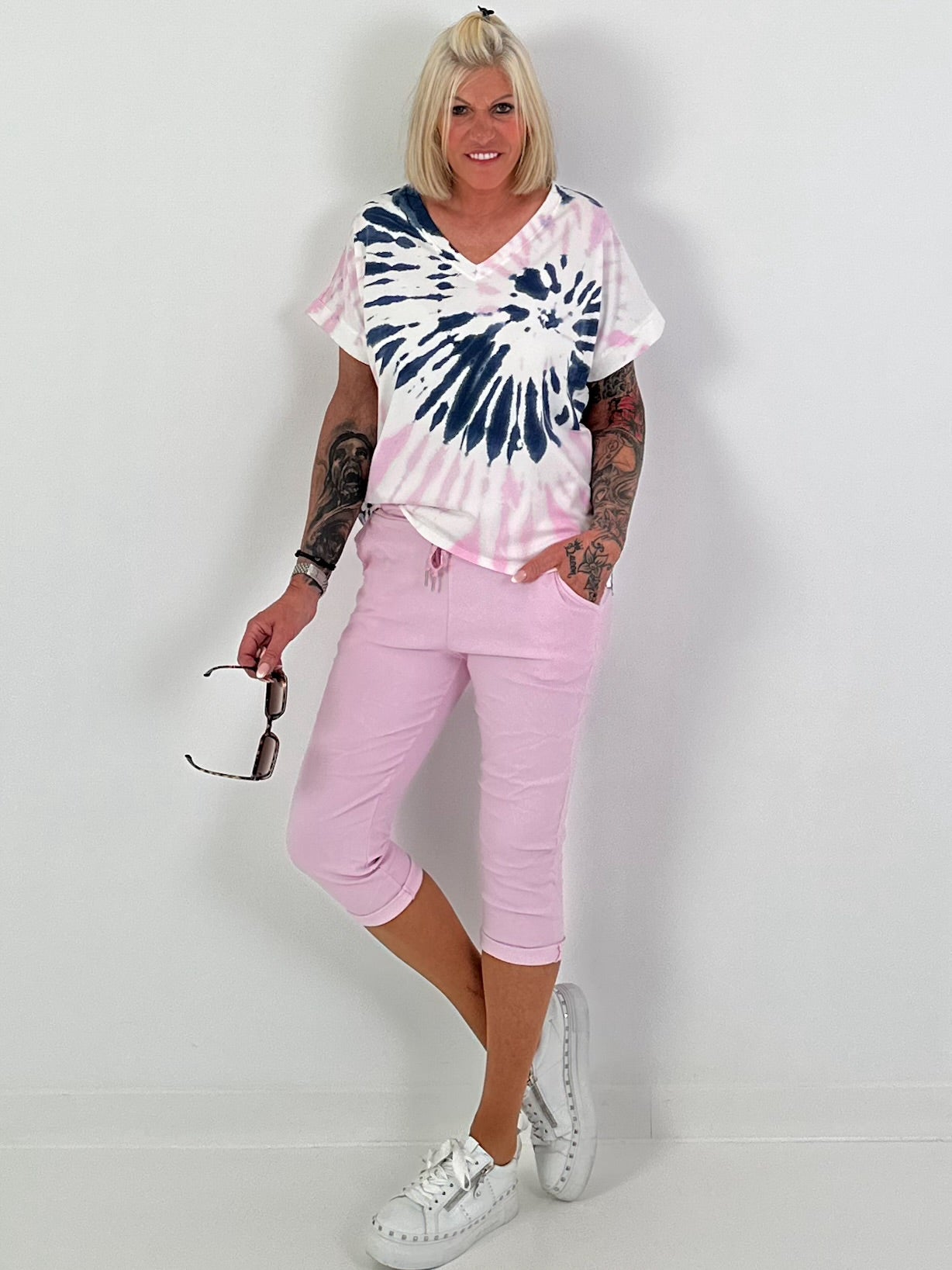 Tie-dye Shirt - white-dark blue-pink