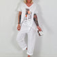 T-Shirt mit Schuhprint und Glitzerdetails - weiss-beige
