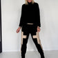 Sweathose im Materialmix - schwarz-beige