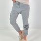 Baggy/Boyfriend Trousers with Crocheted Side Flowers - Grey