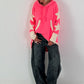 Lässiger Long Hoodie mit Daumenloch und trendigen Sternenelementen - neonpink