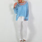 Silk tunic with crocheted neckline - light blue