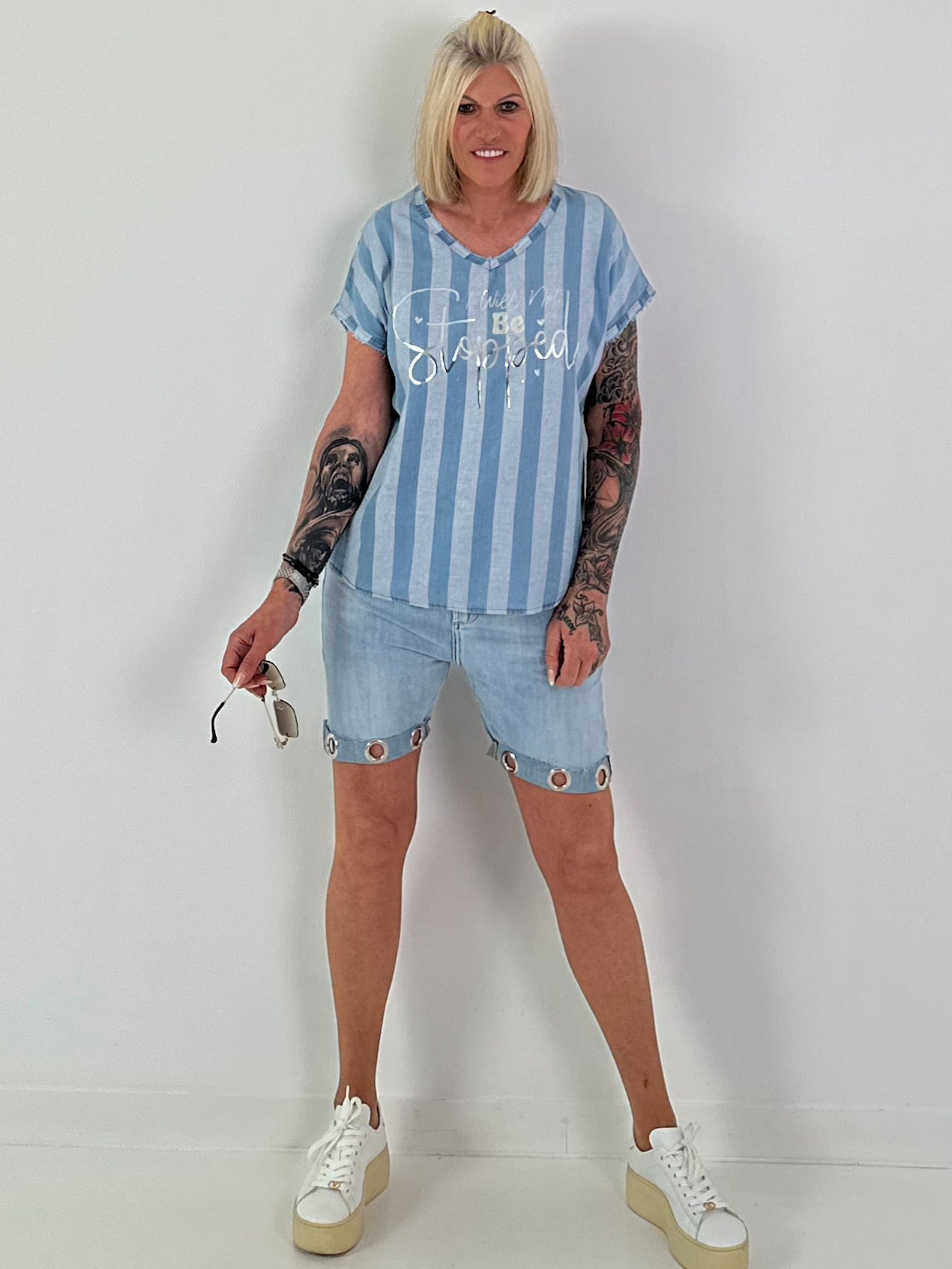 Jeansshirt mit Streifen- hellblau