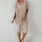 Asymmetrische oversized Tunika mit Jeans Applikationen - beige
