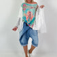 Shirt met print en kanten overlay - turquoise-wit-multicolor