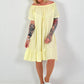 Kleid mit kurzen Ärmeln und Volant - gelb
