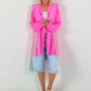 Oversized Linen Military Blazer - neon pink