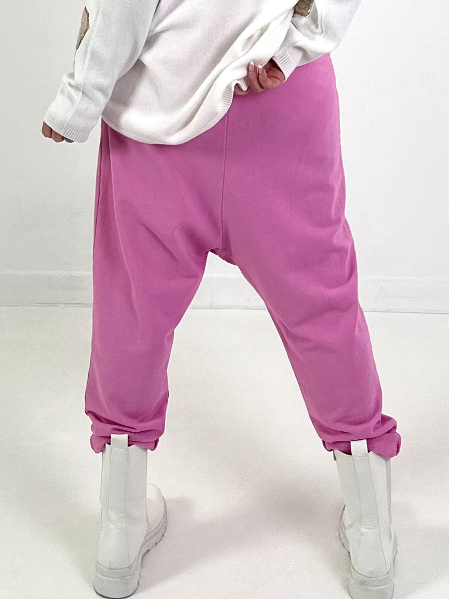 Baggy Hose Modell "Button-Belt" - rosa