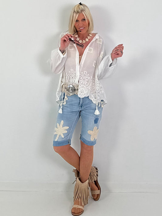 Boho blouse with elaborate details - white