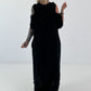Black dress with cold shoulder and hood